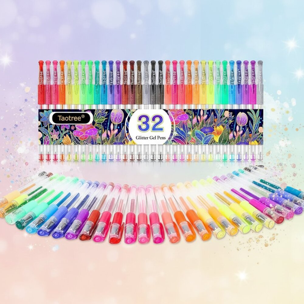 Glitter Gel Pens, 32 Colors Neon Glitter Pens Fine Tip Art Markers Set